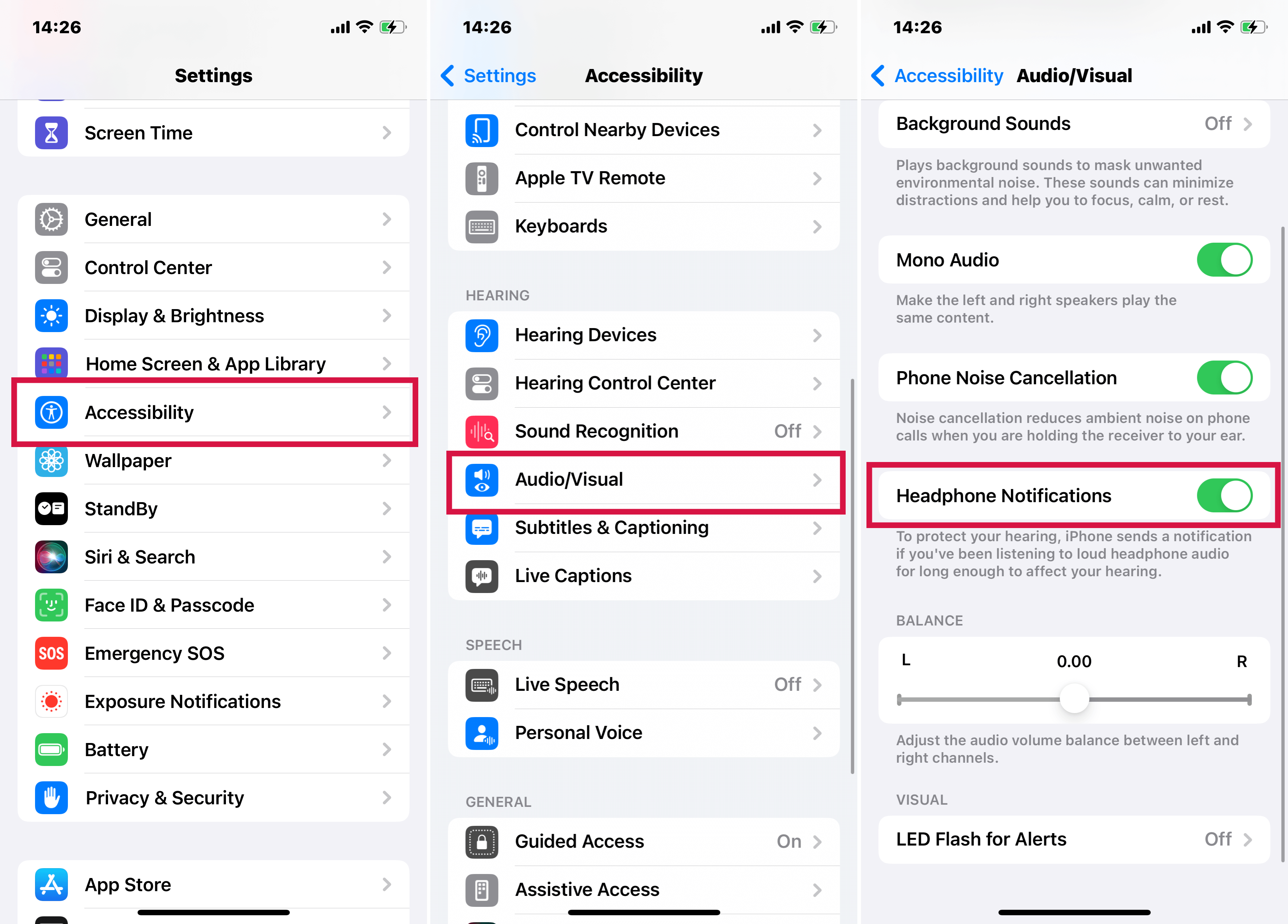 Access Headphone Accommodations Settings