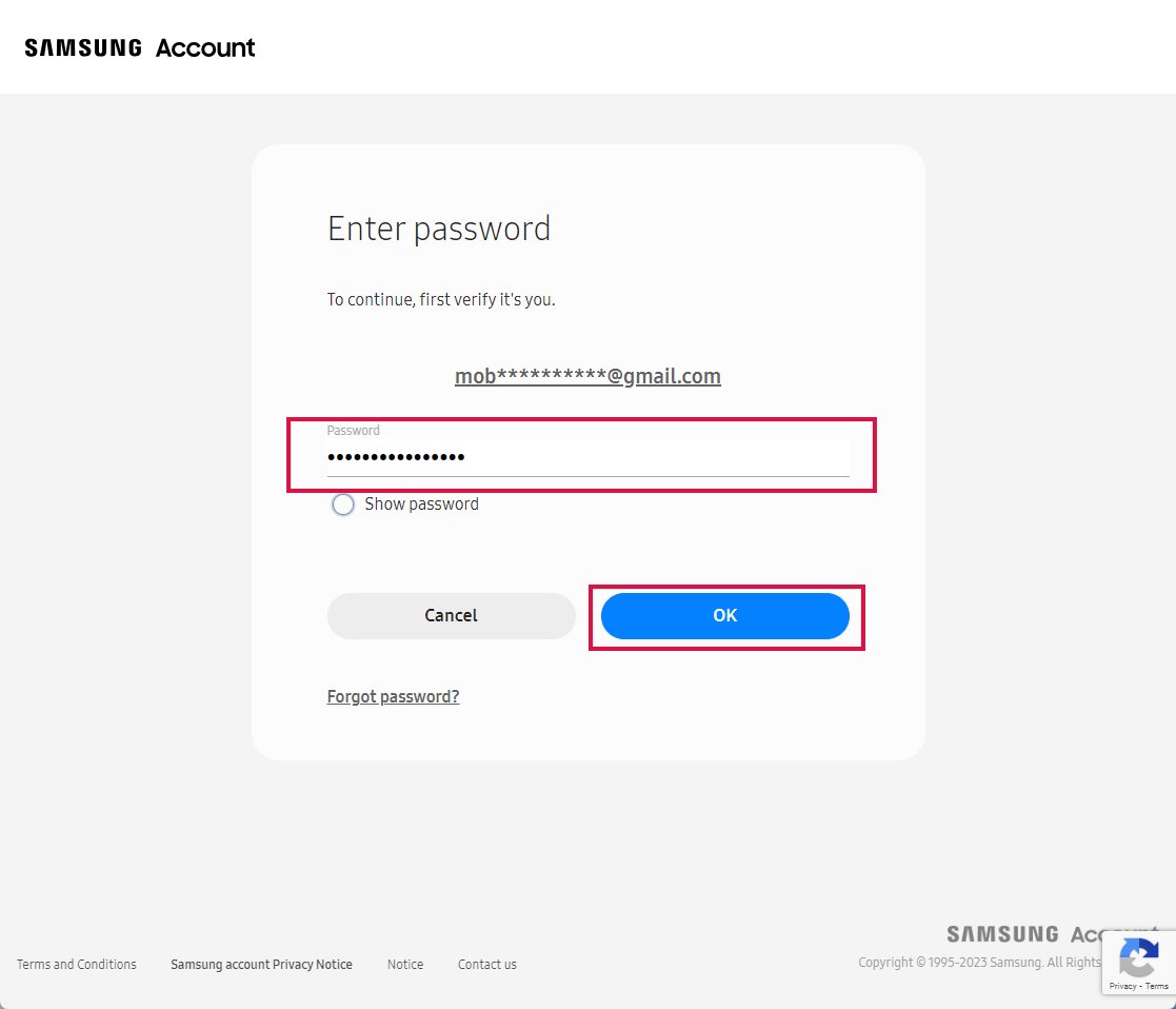 Enter Your Samsung Account