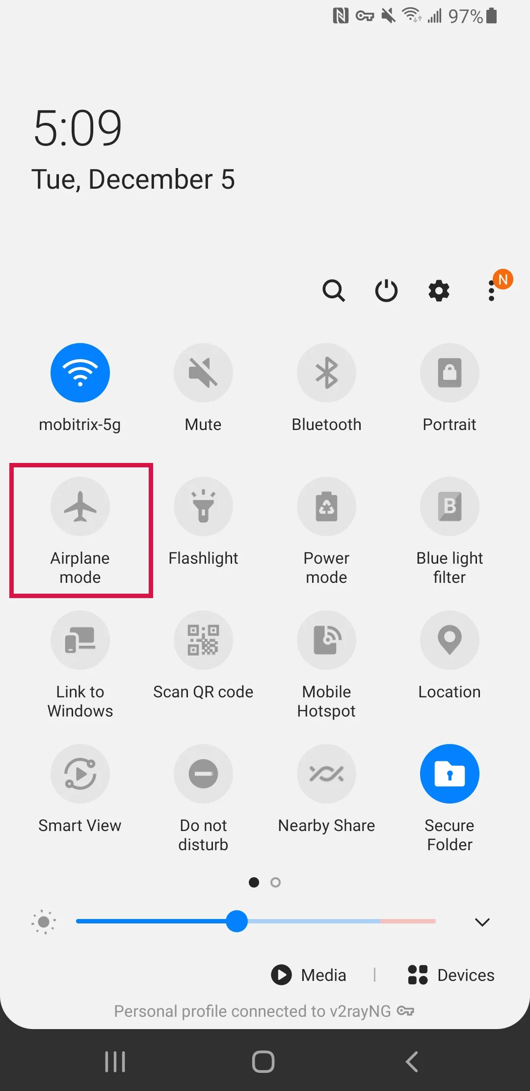 Toggle Airplane Mode Option