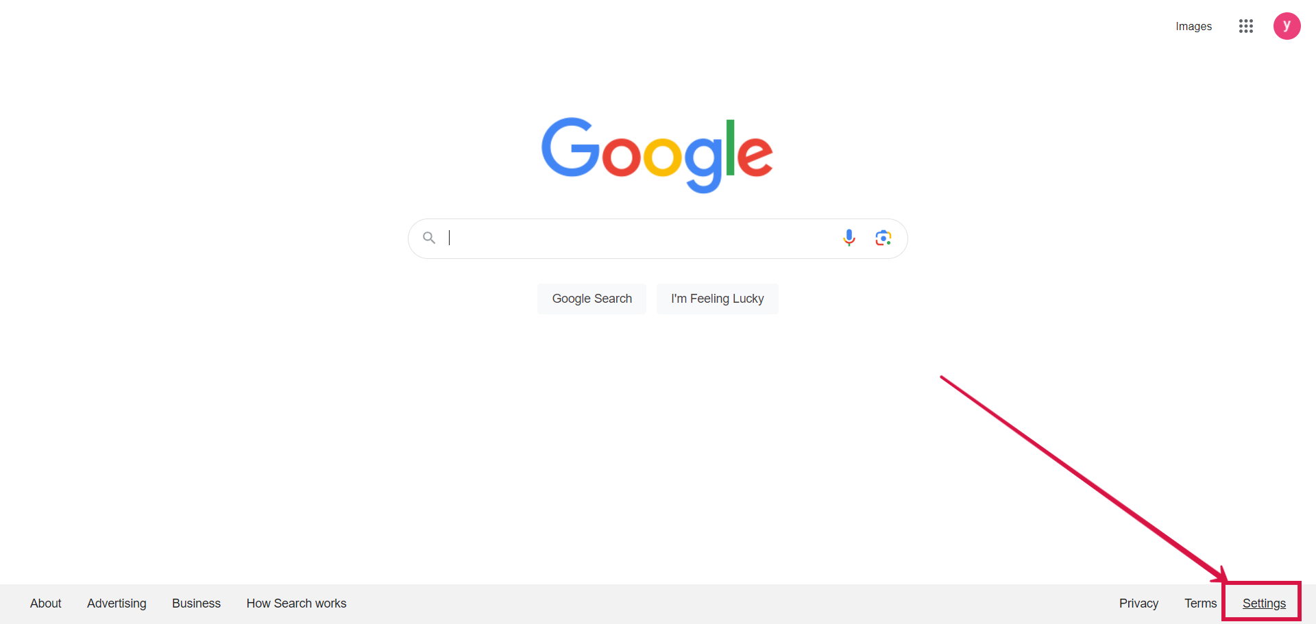 Visit Google Website And Click On The Settings Button In The Bottom Right Corner