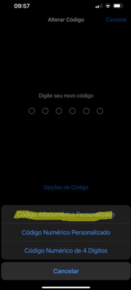 Escolha código alfanumérico personalizado