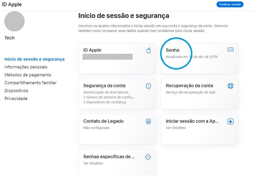 Escolha a opção “Senha”