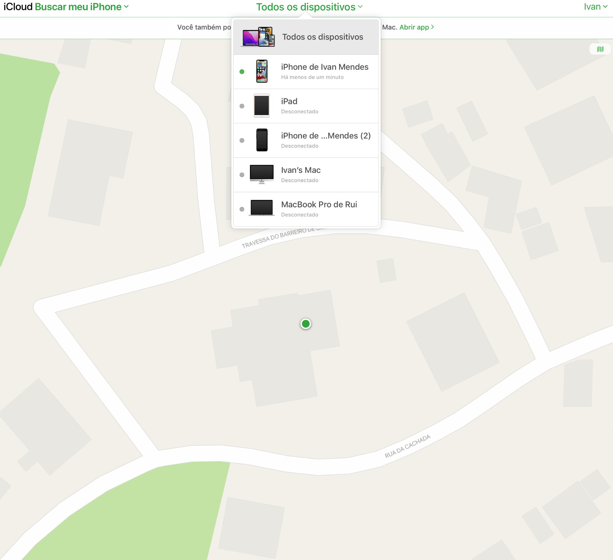 Clique em Todos os Dispositivos e escolha o seu dispositivo