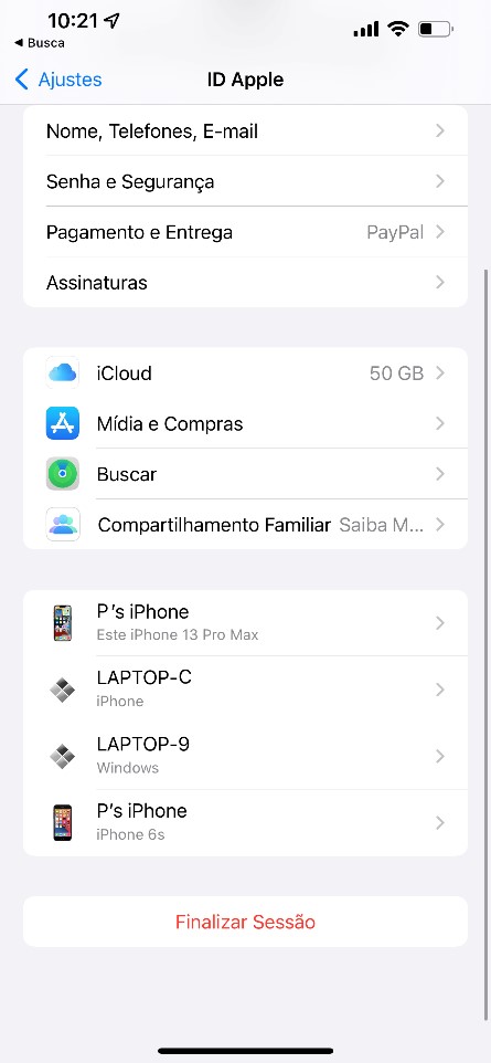 Tela do iPhone em Ajustes
