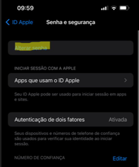 Toque em Alterar senha