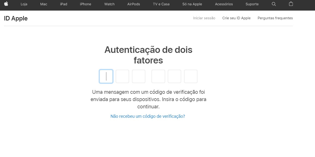 Tela de autenticação de dois fatores