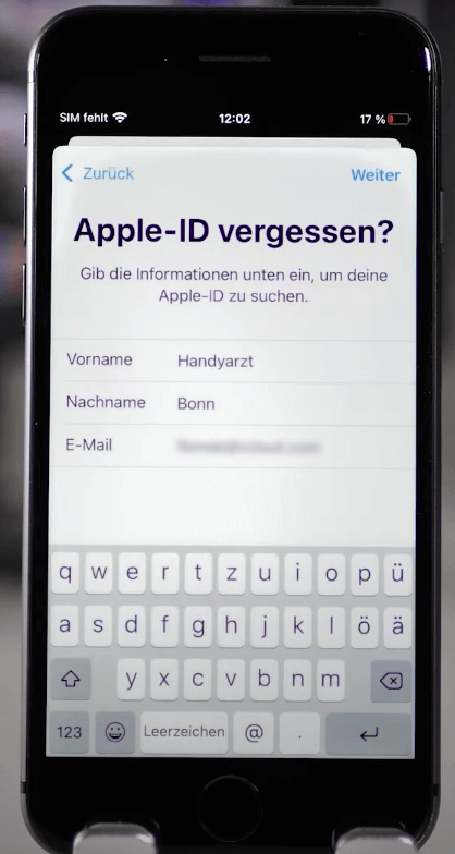 Geben Sie Ihre Apple ID-E-Mail-Adresse