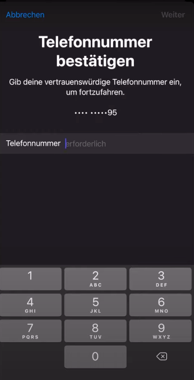 Geben Sie Ihre autorisierte Telefonnummer