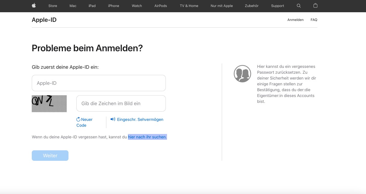 Klicke auf “hier nach ihr suchen”.