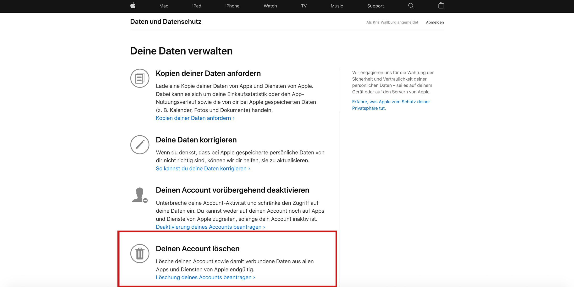 Deinen Account löschen