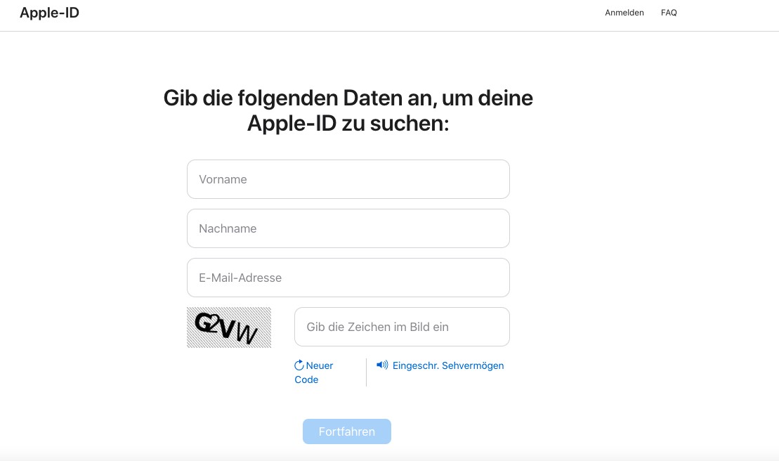 Gib deine Apple ID Informationen ein