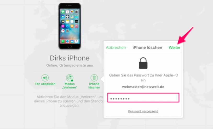 Geben Sie das Passwort ein, um fortzufahren