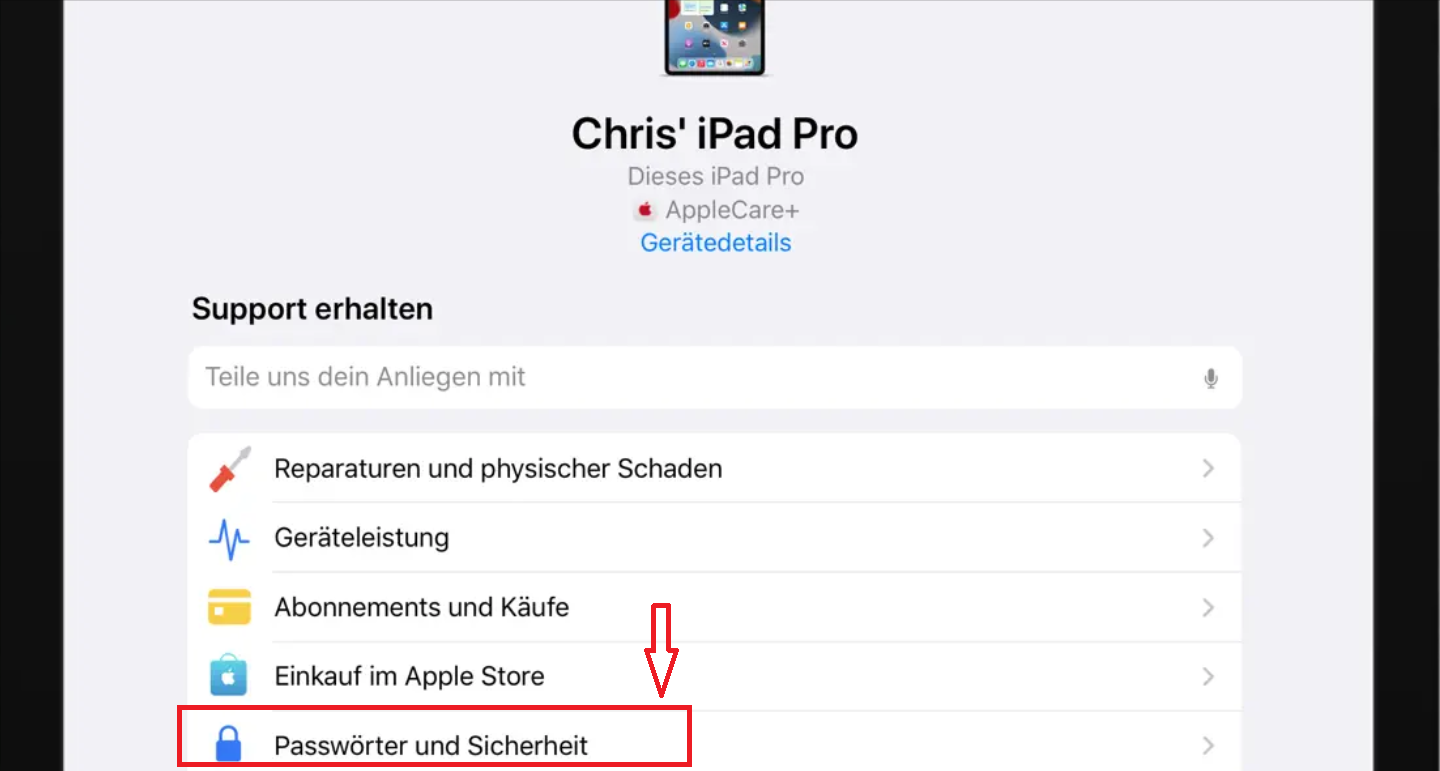 suche nach Passwörter & Sicherheit