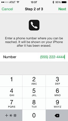  Adding a phone number to receive the erase iPhone alert