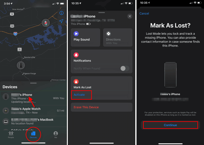 all steps for how to activate iphone lost mode