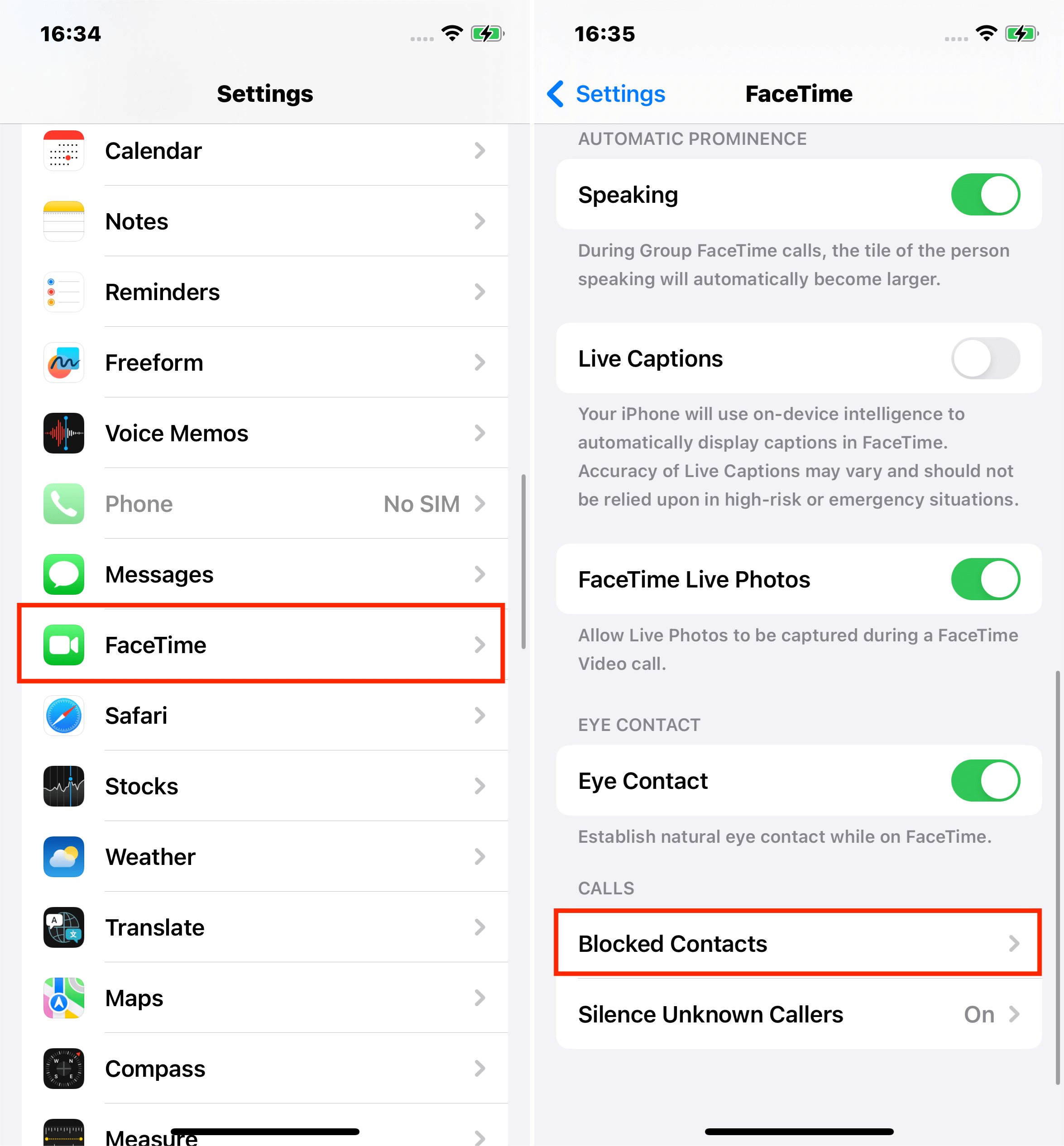 Blocked contacts of FaceTime