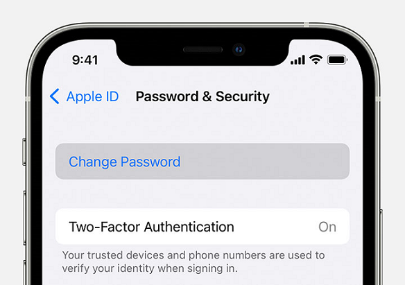 change apple id password via settings click change password