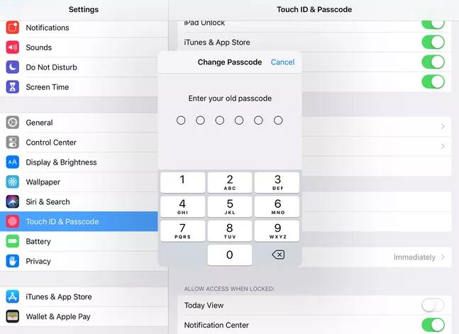 iPad screen lock passcode change