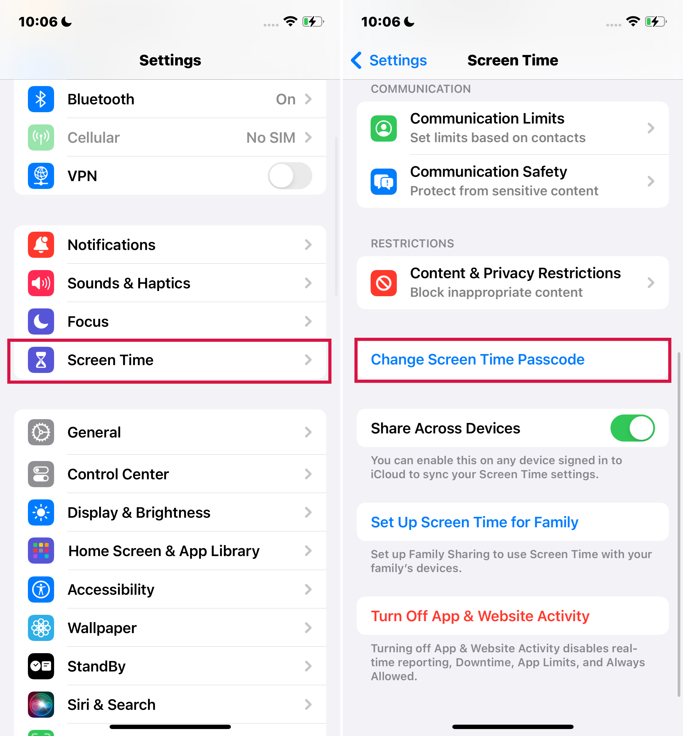 Change Screen Time Passcode on iPhone