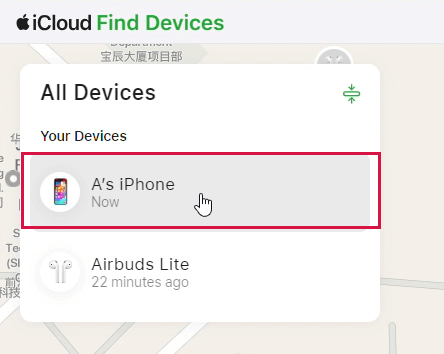 Choose Your Disabled iPhone From the List of Devices in iCloud