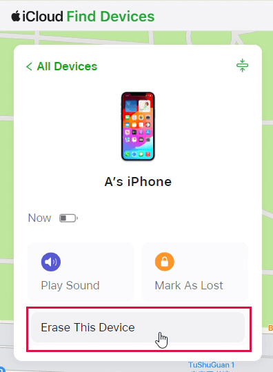 Click Erase This Device in iCloud