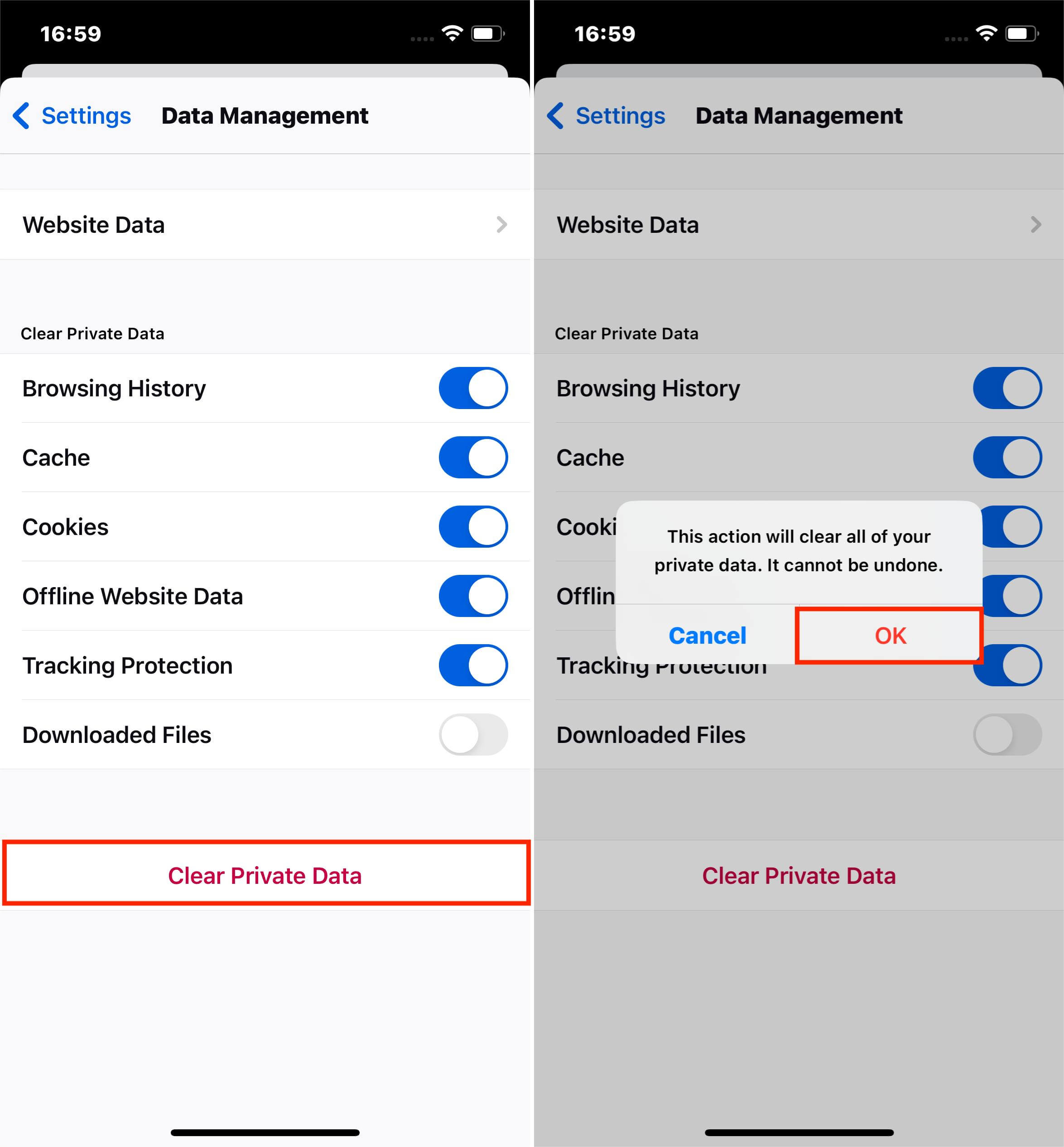 Delete Firefox browser history on iPhone