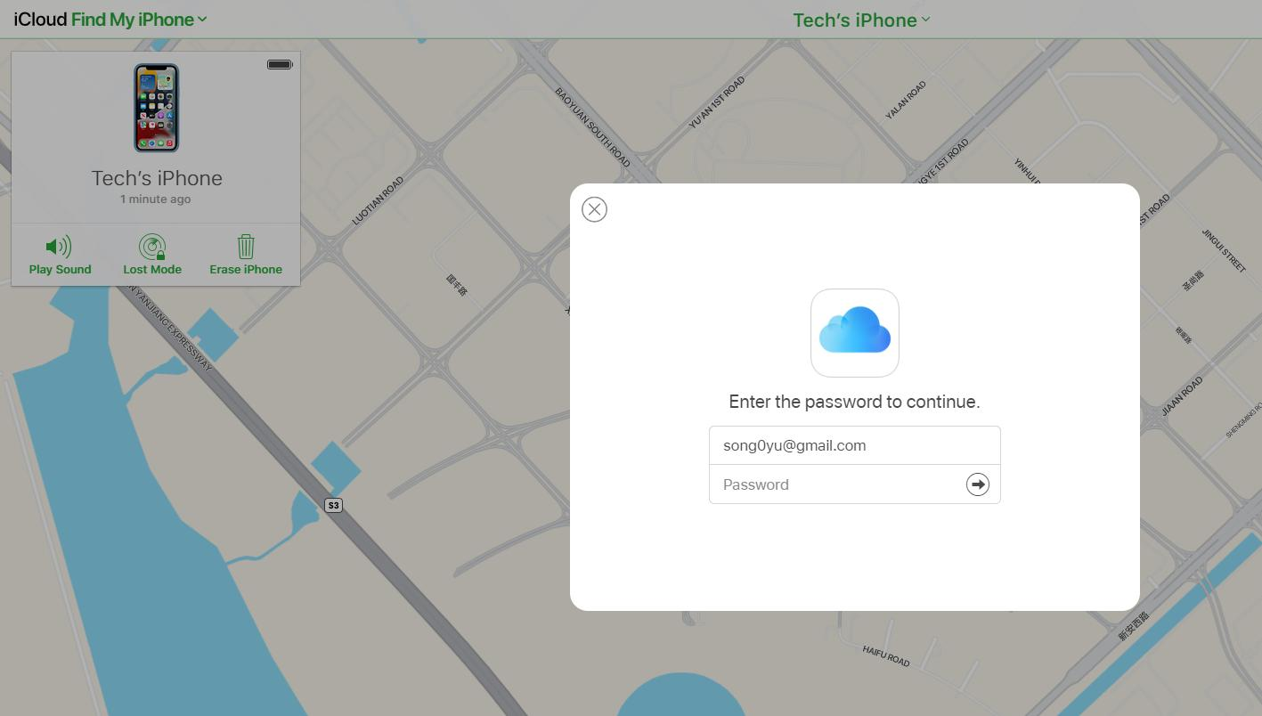 iCloud Find My iPhone Enter the Password to Continue