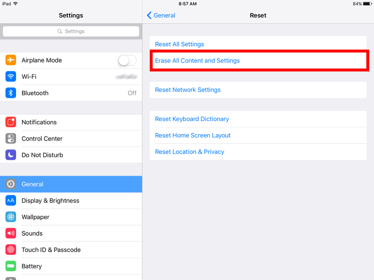 Erase All Content and Settings