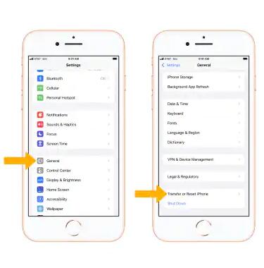 Click transfer or reset iPhone
