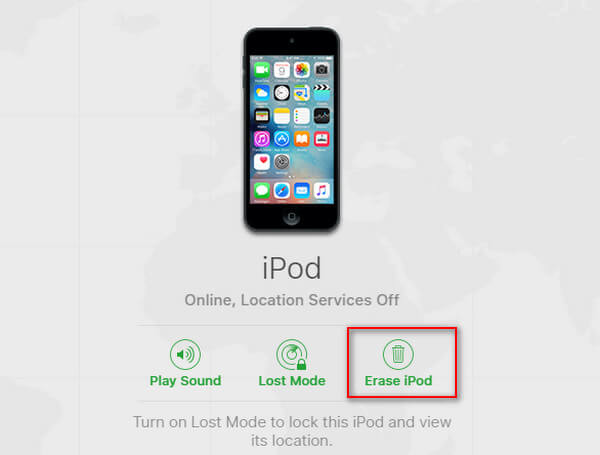 Erase iPod via Find My on iCloud