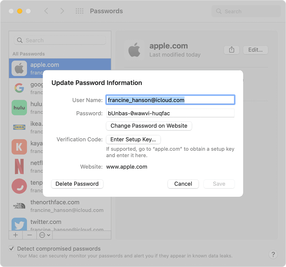 Update Password Information on Your Mac