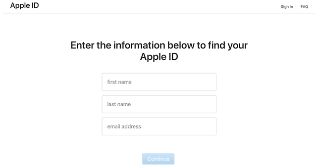 Find your Apple ID via iForgot - Enter your information details