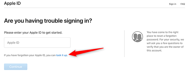 Find your icloud email via iForget - Click on Look it up