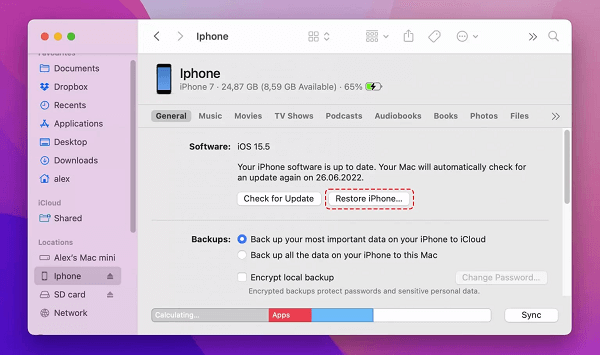 Click Restore iPhone on Finder