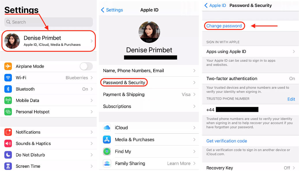 forgot apple password settings application