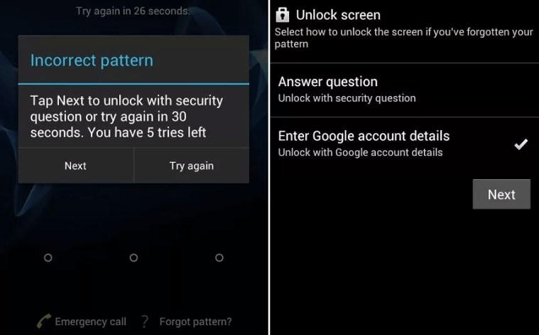 unlock Android phone with forgot pattern