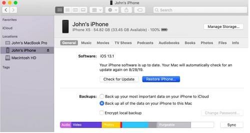 Reset password via iTunes