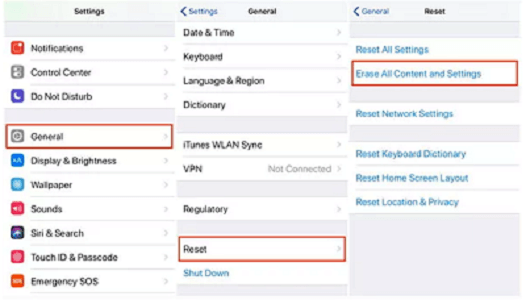 how to factory reset iphone without apple id password via settings