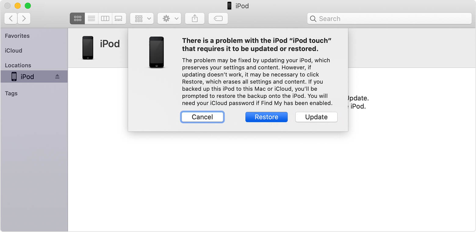 iPod - Restore and Update on Mac Finder