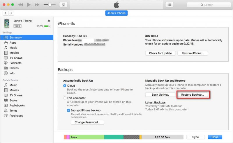itunes retore backup
