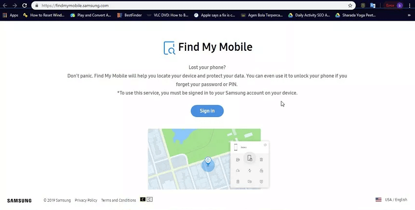 unlock Android phone via Samsung Find my mobile
