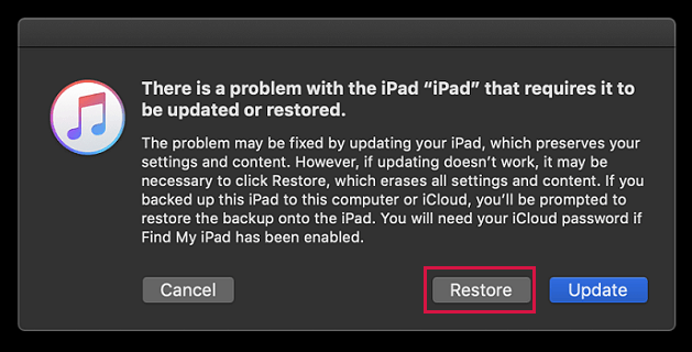 Restore iPad via iTunes