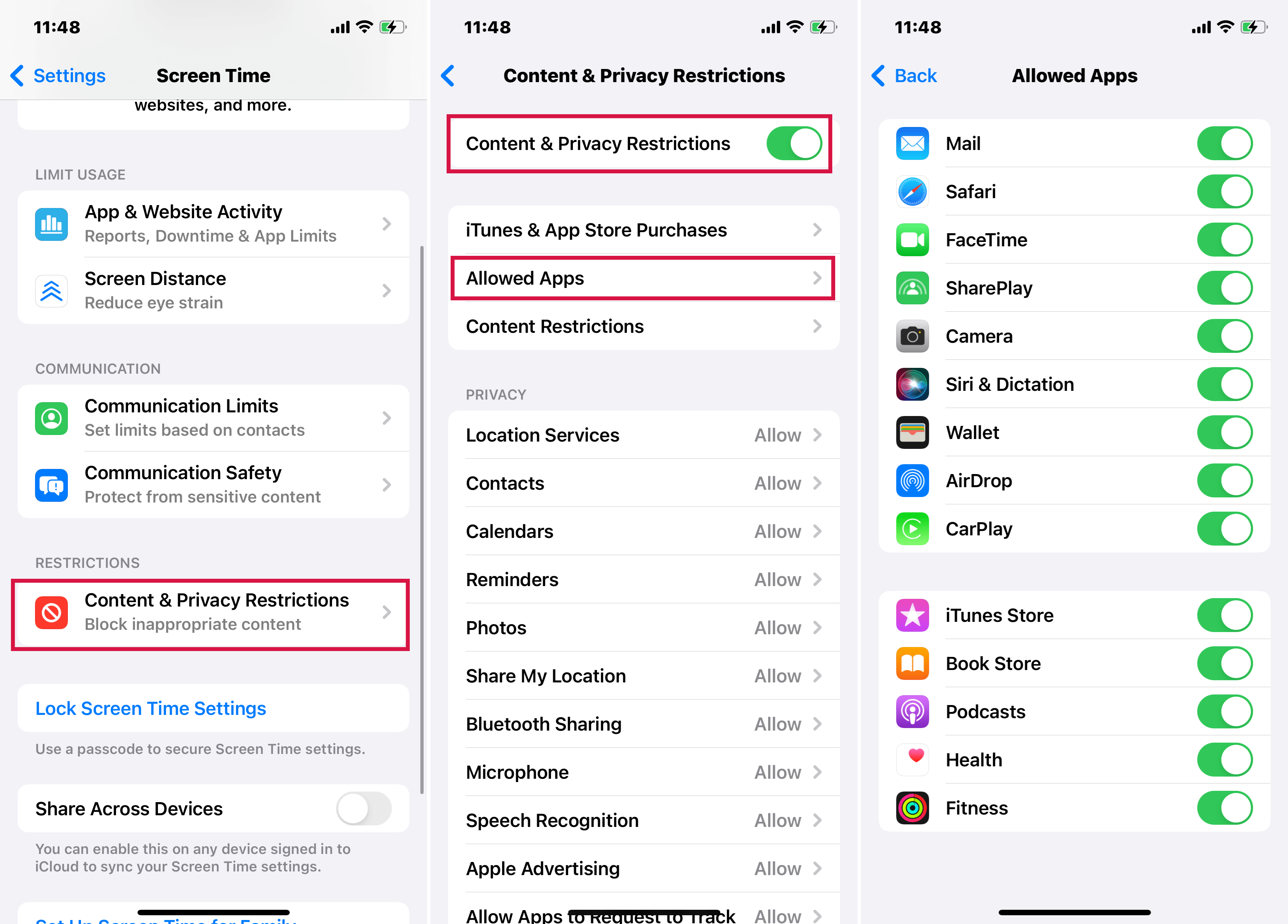 Enable Content Privacy and Restrictions Enable Content Privacy and Restrictions