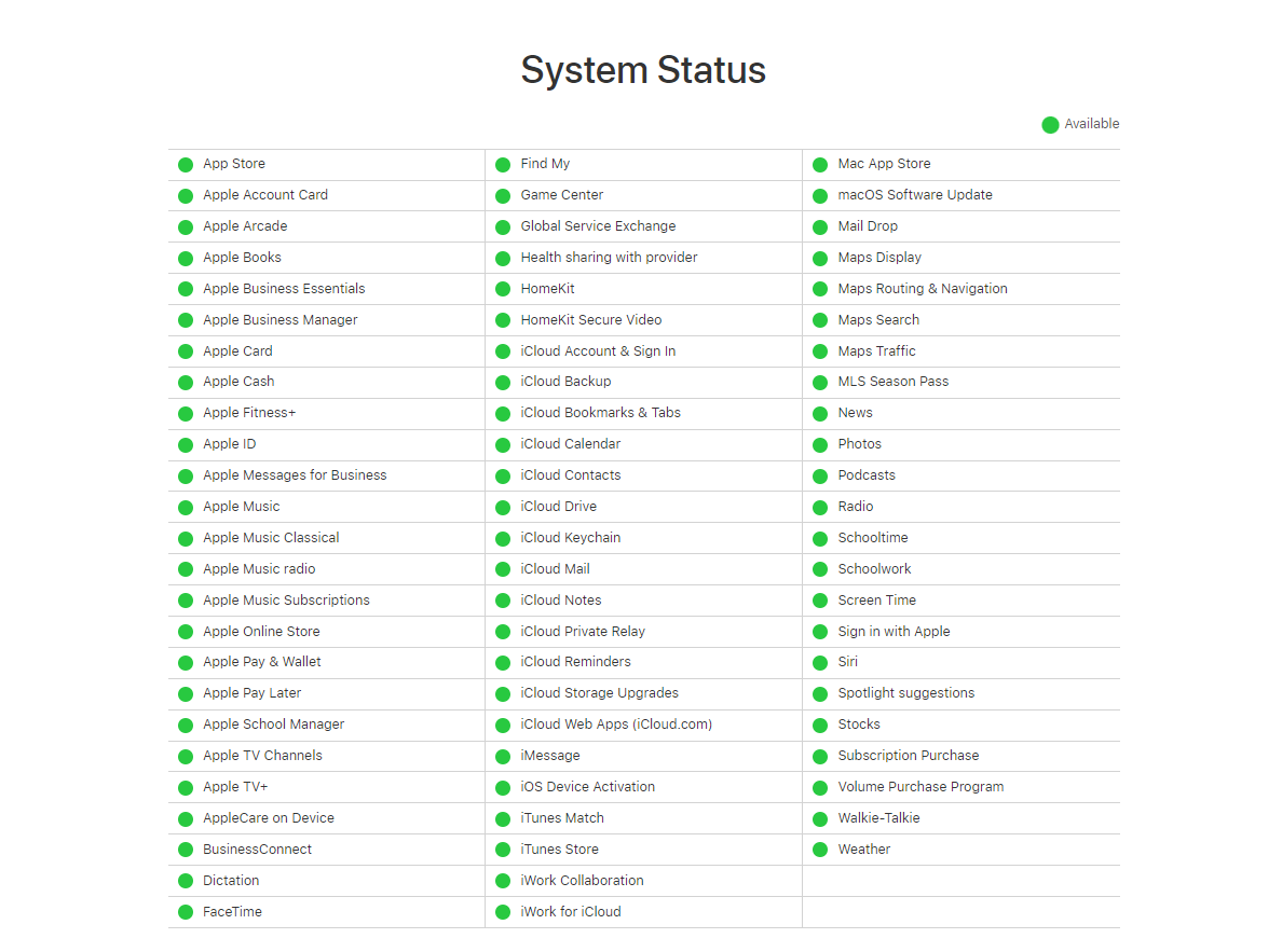 Check the Recent Apple System Status Update