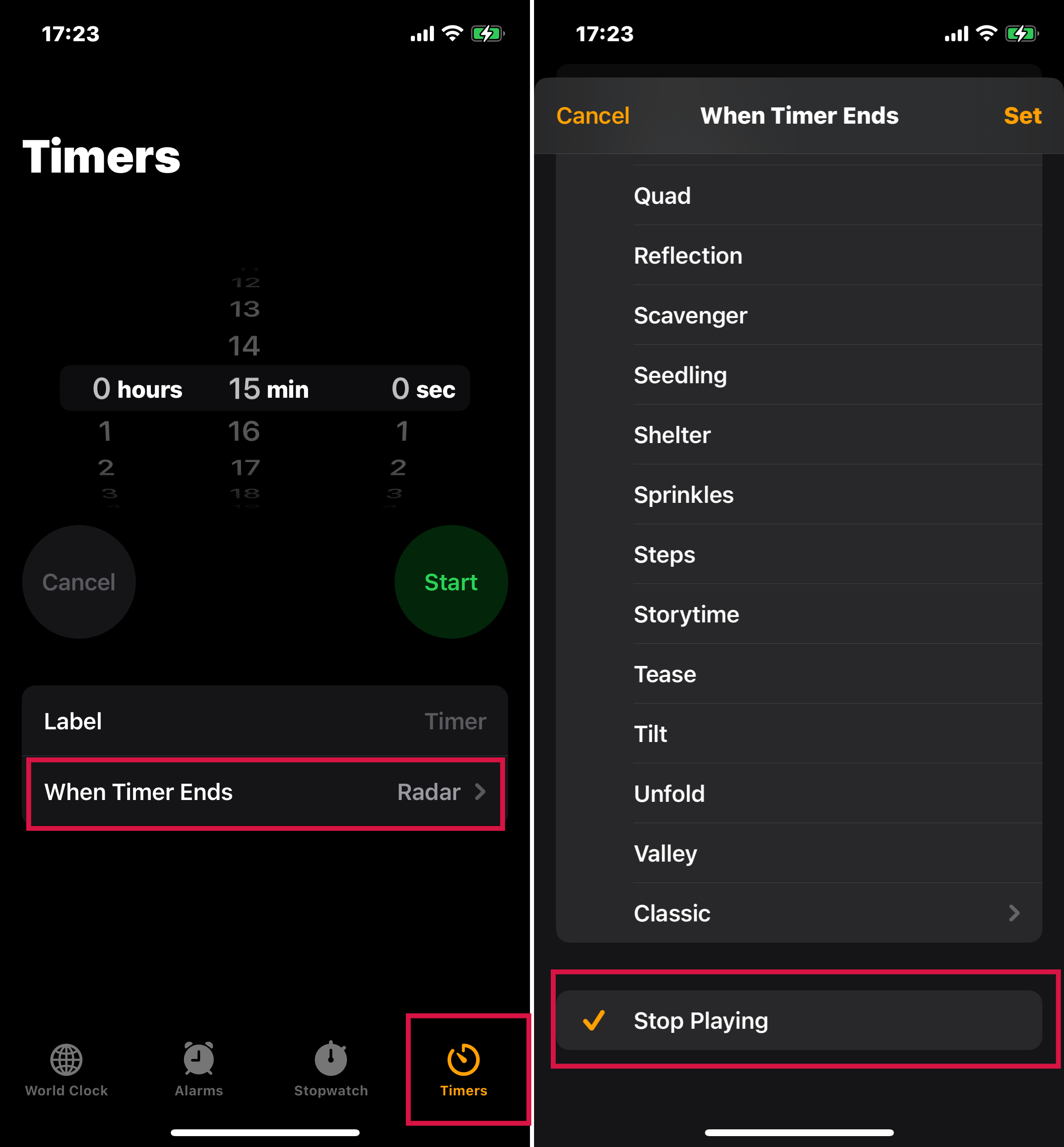 Choose Stop Playing When Timer Ends