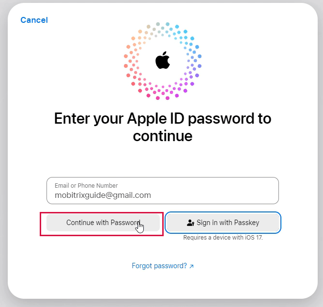 iCloud Enter Your Apple ID Password