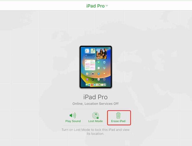 iCloud Click Erase iPad