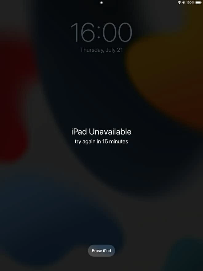 iPad Unavailable Try Again in 15 Minutes Tap Erase iPad