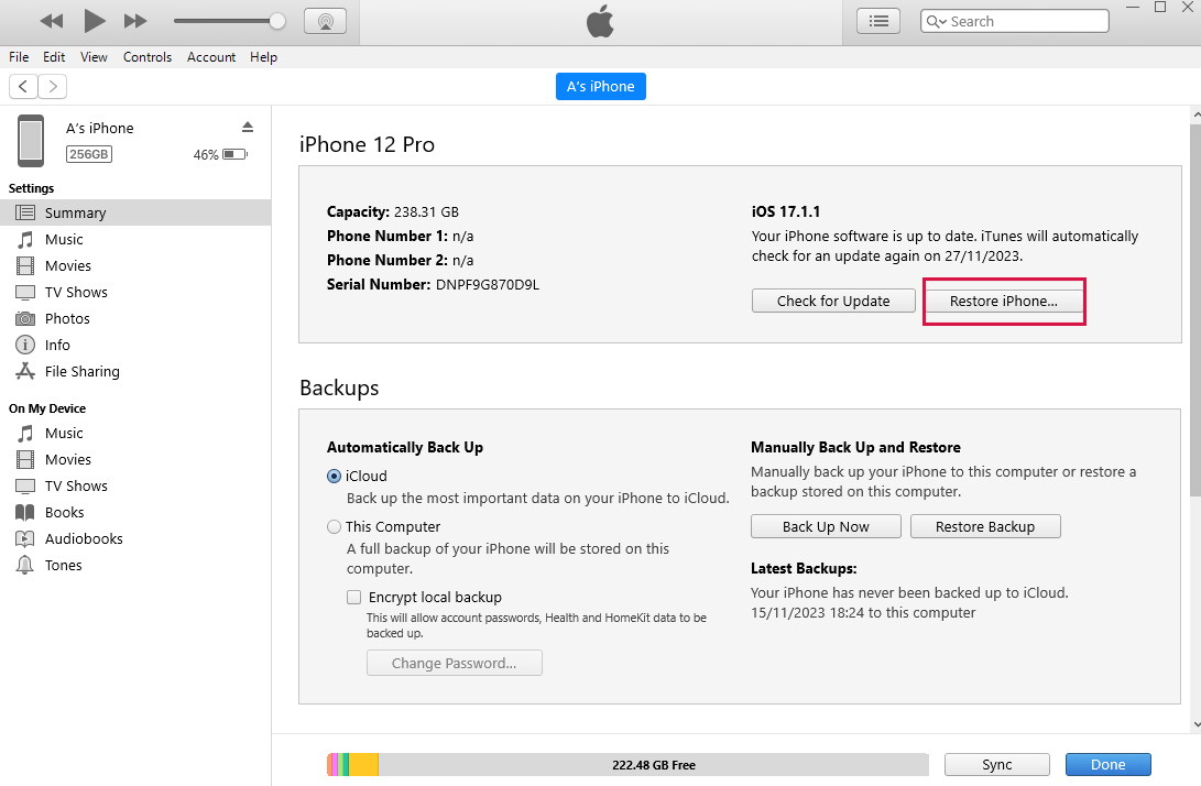 iTunes Restore iPhone