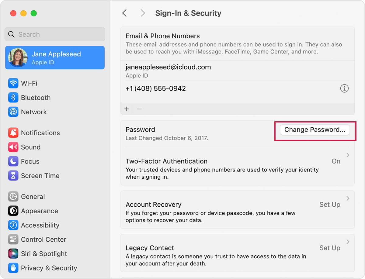 Change Apple ID Password on Mac